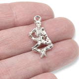10 Dancing Skeleton Charms, Silver Whimsical Gothic Pendants for Jewelry Making, Halloween Crafting