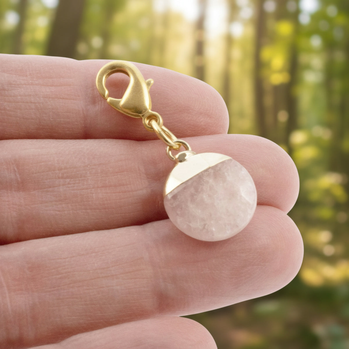 Rose Quartz Clip-On Charm, Pink Gemstone Bag Charm, Gold Lobster Clasp Accessory