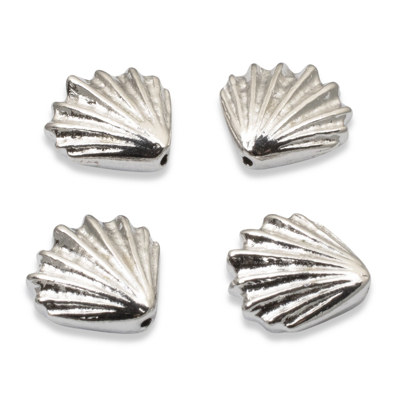 4 Bright Silver Shell Beads - TierraCast Rhodium Plated - Summer Jewelry Making