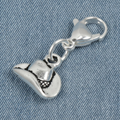 Silver Cowboy Hat Clip Charm Western Zipper Pull Planner Purse Lobster Clasp