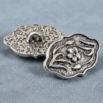 Silver Flower Button Clasp: Antique Silver Leather Cord Closure 2-Pack