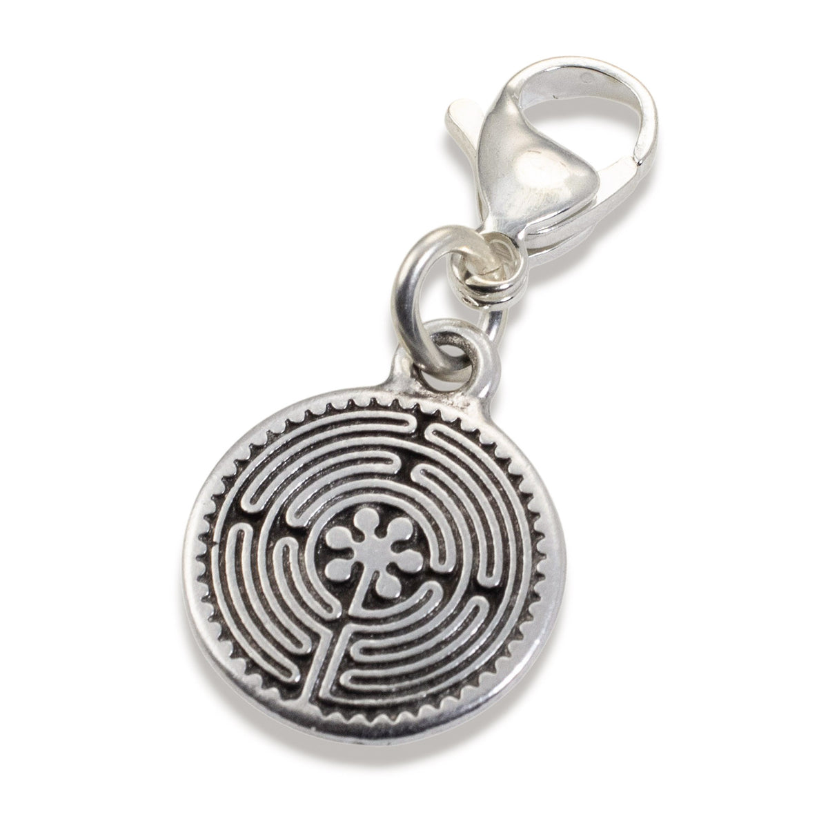 Silver Labyrinth Clip-On Charm: Spiritual Jewelry for Bracelets, Necklaces, Christian Faith & Meditation, Symbol Dangle
