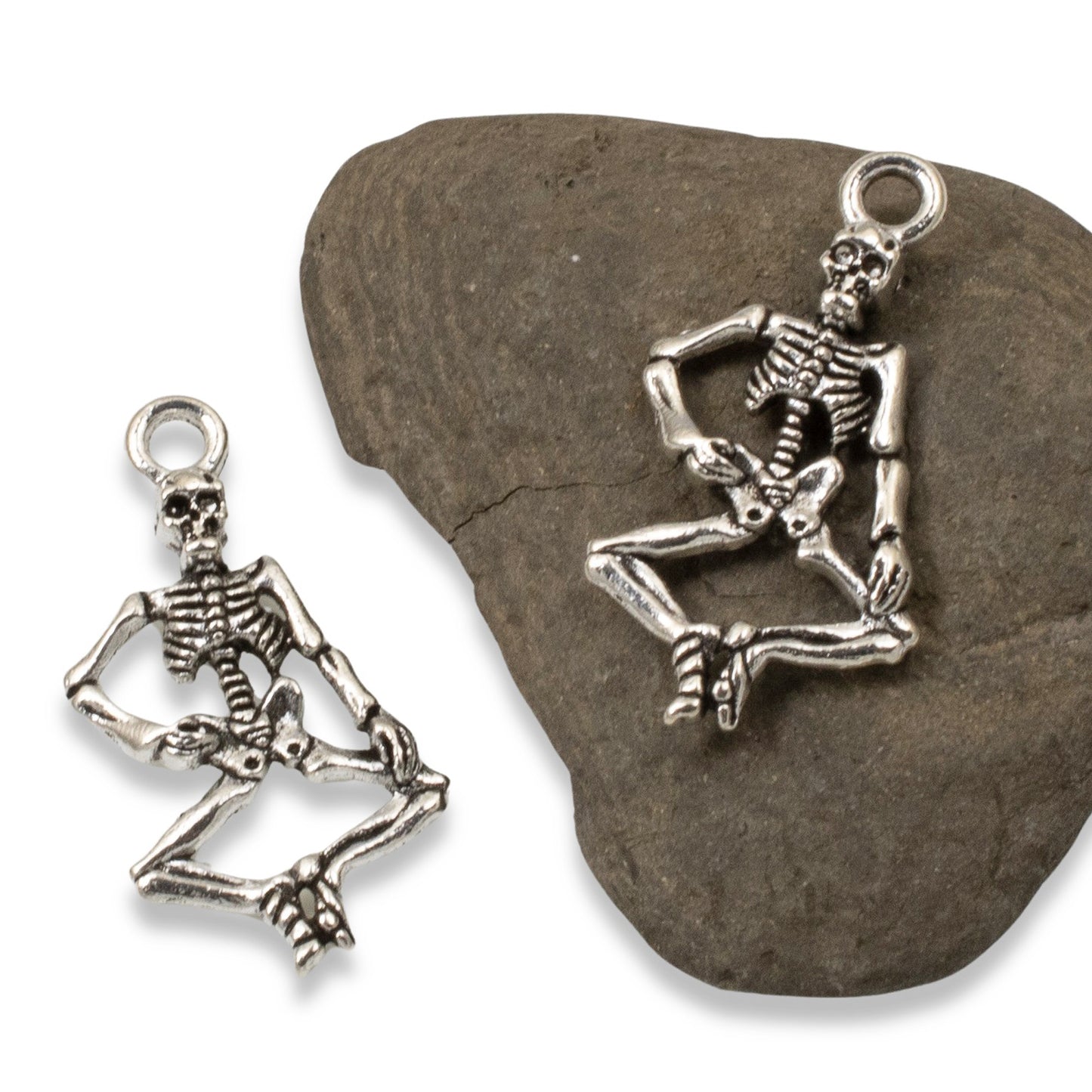 10 Dancing Skeleton Charms - Silver Whimsical Gothic Pendants - Halloween Crafts