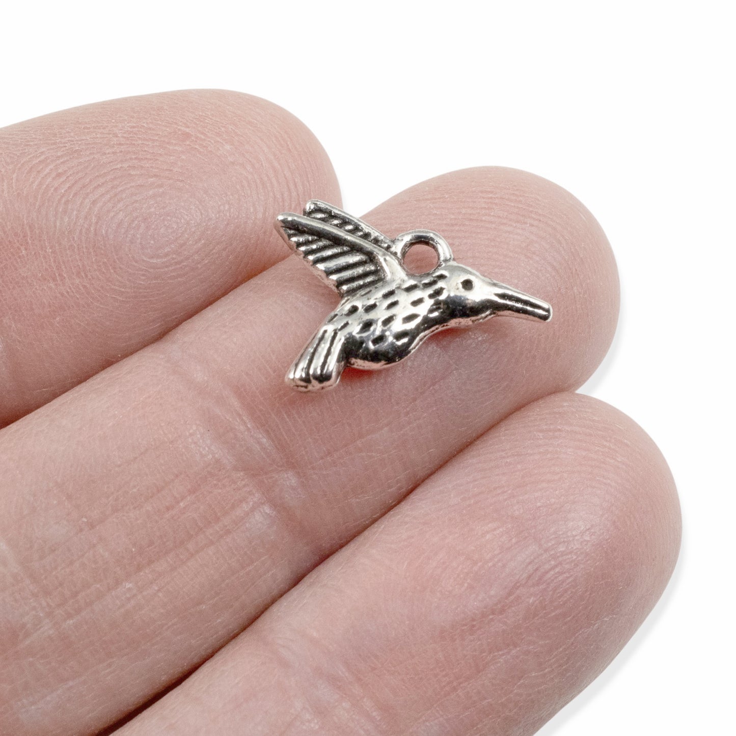 Silver Hummingbird Charms 20-Pack, Metal Nature Bird Jewelry Making Supply DIY Craft