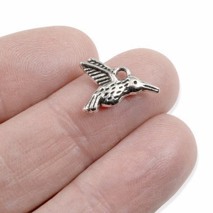 Silver Hummingbird Charms 20-Pack, Metal Nature Bird Jewelry Making Supply DIY Craft