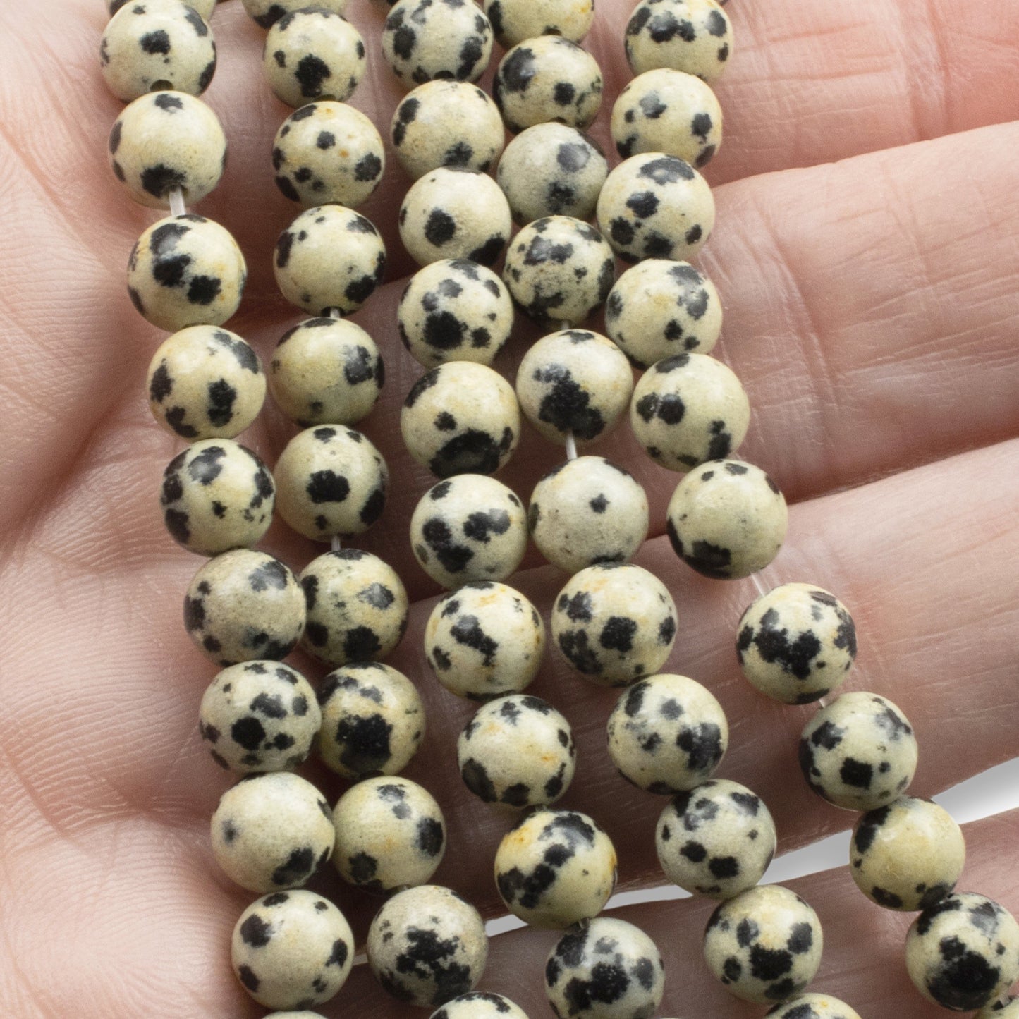 Dalmatian Jasper Beads: 6mm Round Spotted Natural Gemstone Strand Tan Gray Black Jewelry Making Supplies 58pcs