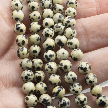 Dalmatian Jasper Beads: 6mm Round Spotted Natural Gemstone Strand Tan Gray Black Jewelry Making Supplies 58pcs