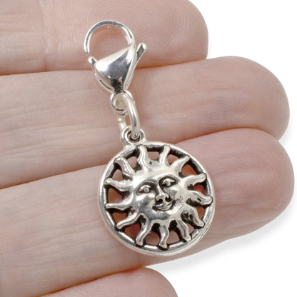 Sunshine Clip-on Charm - Silver Bag Accessory - Sun Zipper Pull - Lobster Clasp