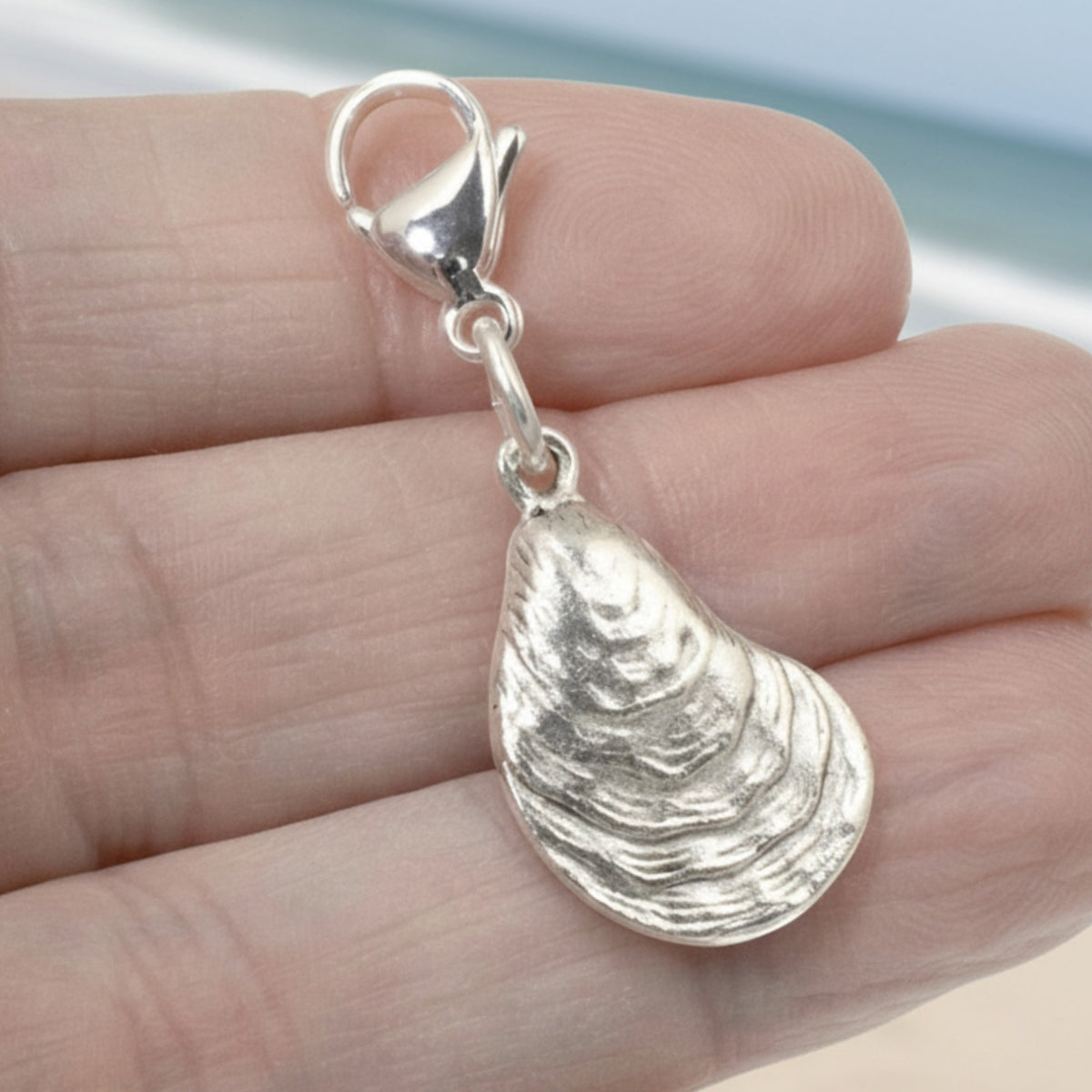 Silver Oyster Clip-On Charm: Coastal Beach Jewelry Necklace Summer Accessory