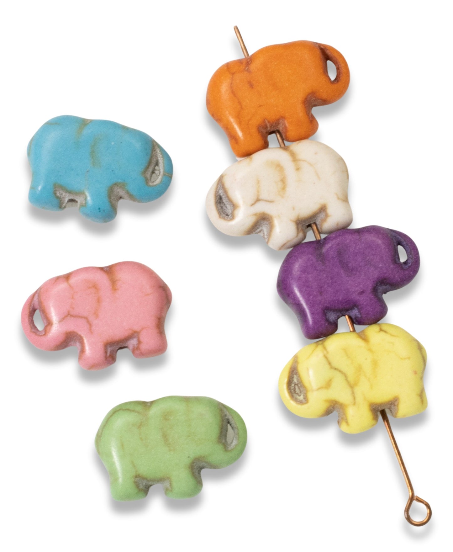 40 Small Elephant Beads, Multi-Colored Set, Synthetic Turquoise Baby Elephants