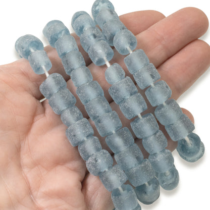 Blue Green Sea Glass Beads: 50 Recycled Matte Rondelle Beach Jewelry