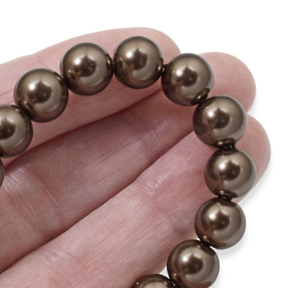 10mm Chocolate Brown Glass Pearls 7 Inch Strand, Rustic Wedding Jewelry