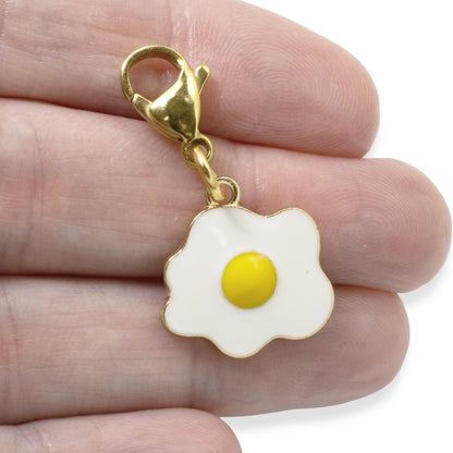 Whimsical Egg Clip-On Charm, Enamel Bag Accessory, Chicken Lover or Foodie Gift