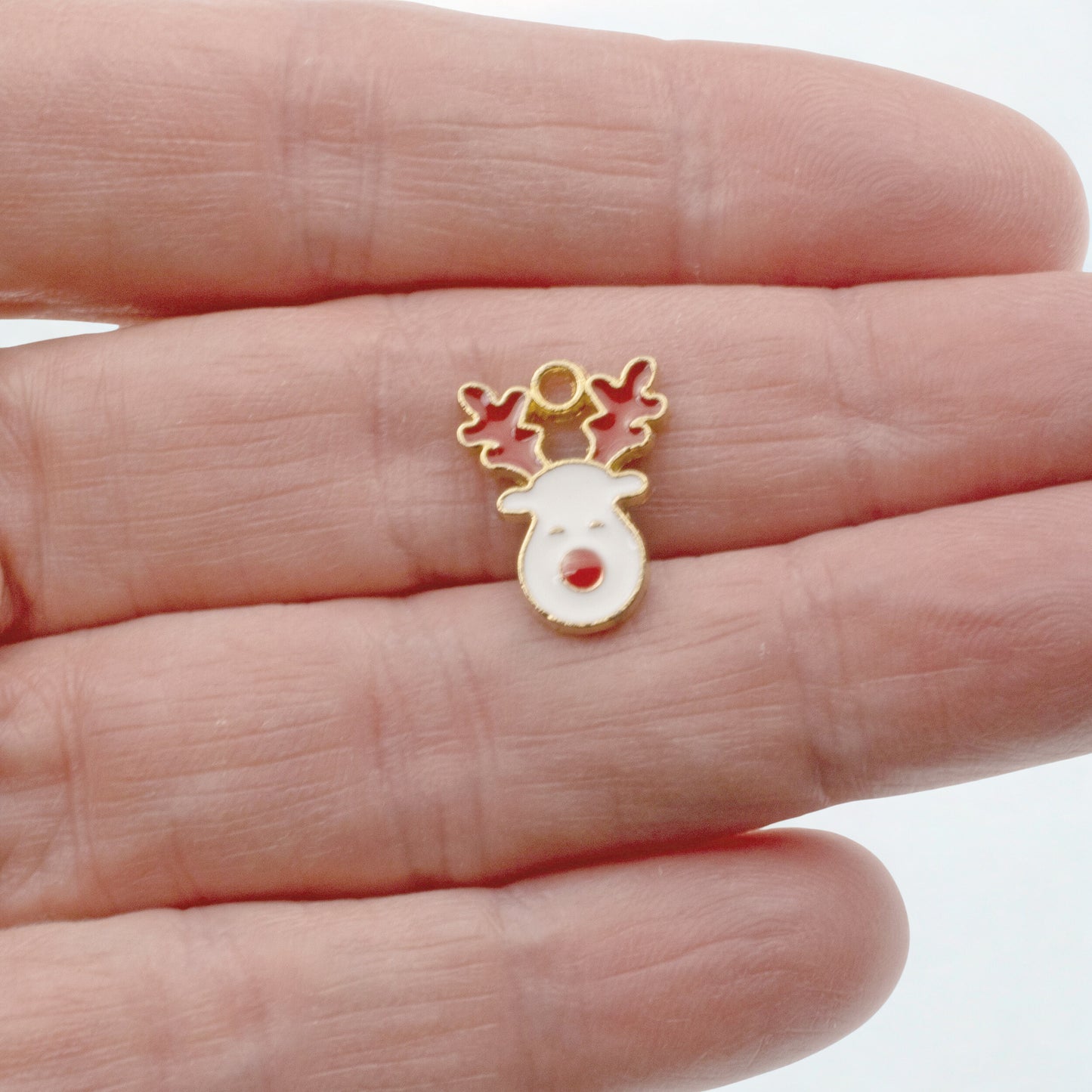 Red Reindeer Christmas Charms, 10-Pack Enamel Holiday Deer Face Pendants