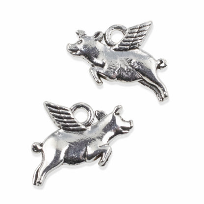 Silver Flying Pig Charms 20Pcs, Whimsical Novelty Metal Pendants Jewelry Supply