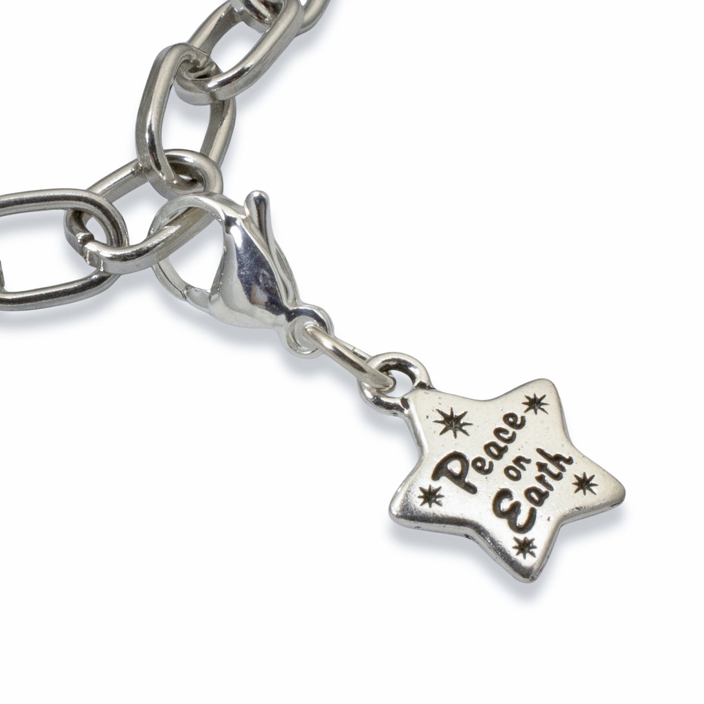 Silver Peace on Earth Clip-On Charm, Christmas Holiday, Spiritual Jewelry Gift