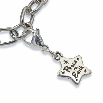 Silver Peace on Earth Clip-On Charm, Christmas Holiday, Spiritual Jewelry Gift