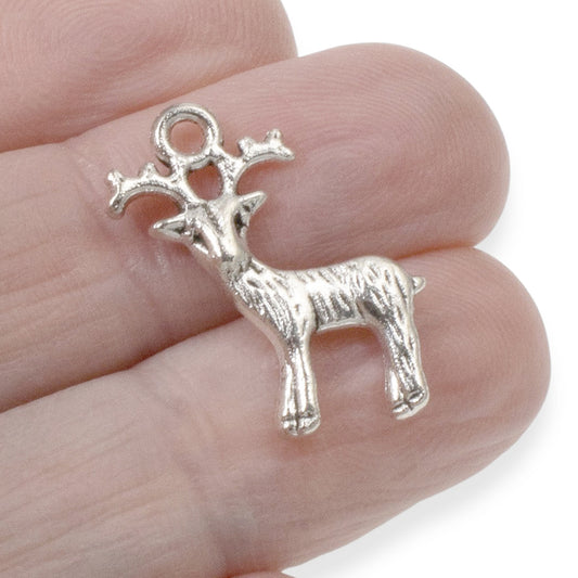 10 Silver Deer Charms, Nature Woodland Animal Pendant for DIY Jewelry & Crafts