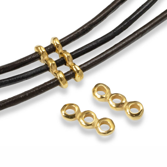 4 Gold Nugget 3-Hole Bars 5mm, TierraCast Spacers for Multi-Strand Jewelry