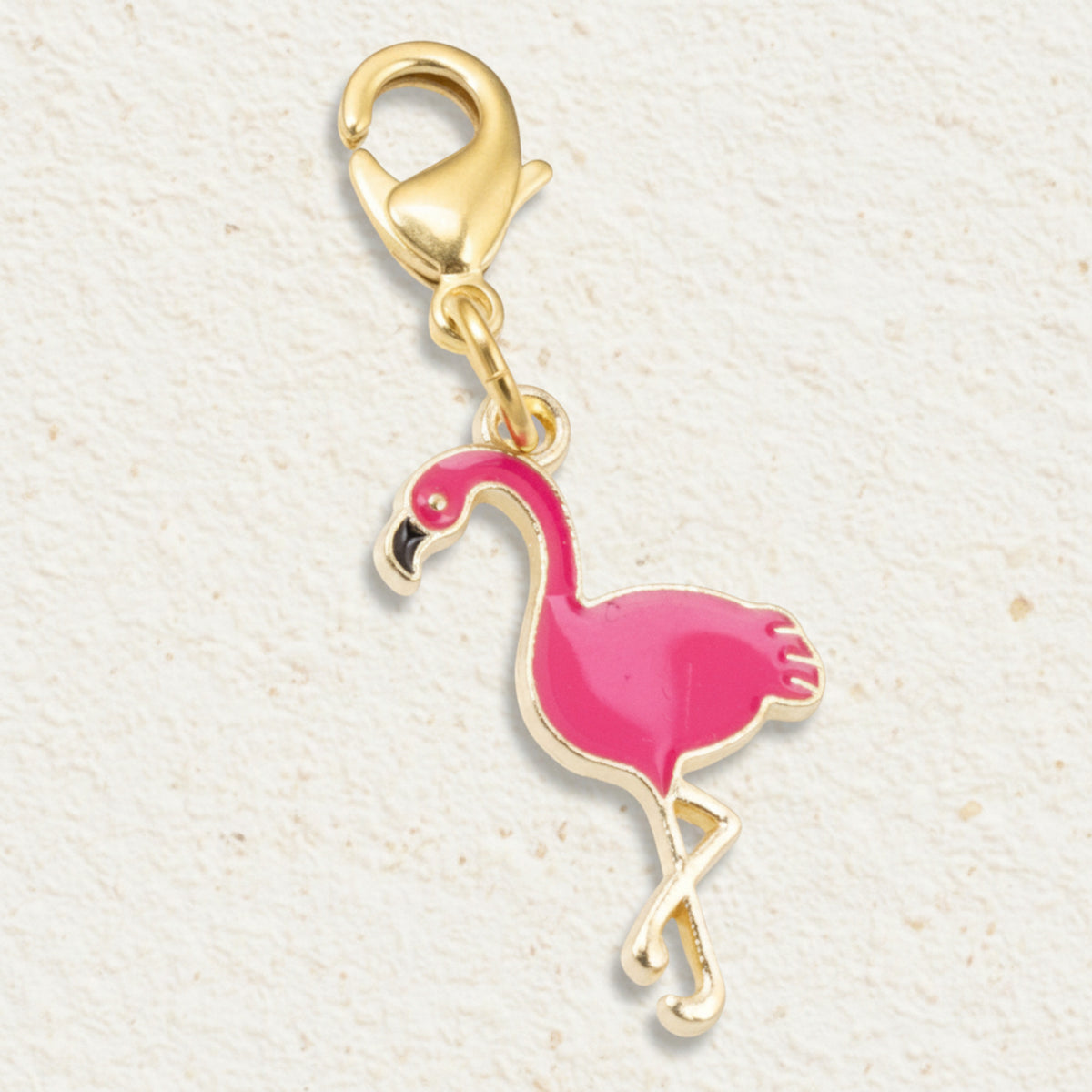 Enamel Pink Flamingo Clip On Charm, Tropical Bird Jewelry Accessory Beach Lover