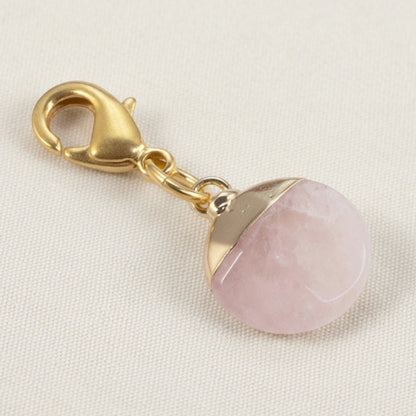 Rose Quartz Clip-On Charm, Pink Gemstone Bag Charm, Gold Lobster Clasp Accessory