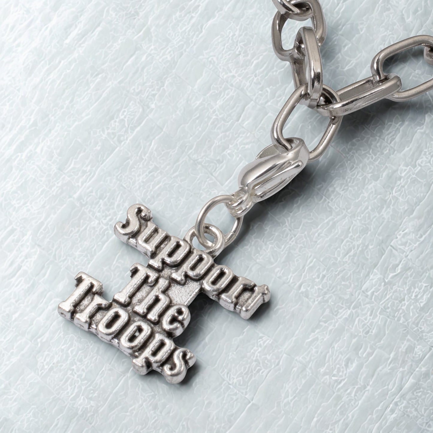 Support the Troops Clip On Charm: Military Pride Patriotic Gift Silver 1 1/2"