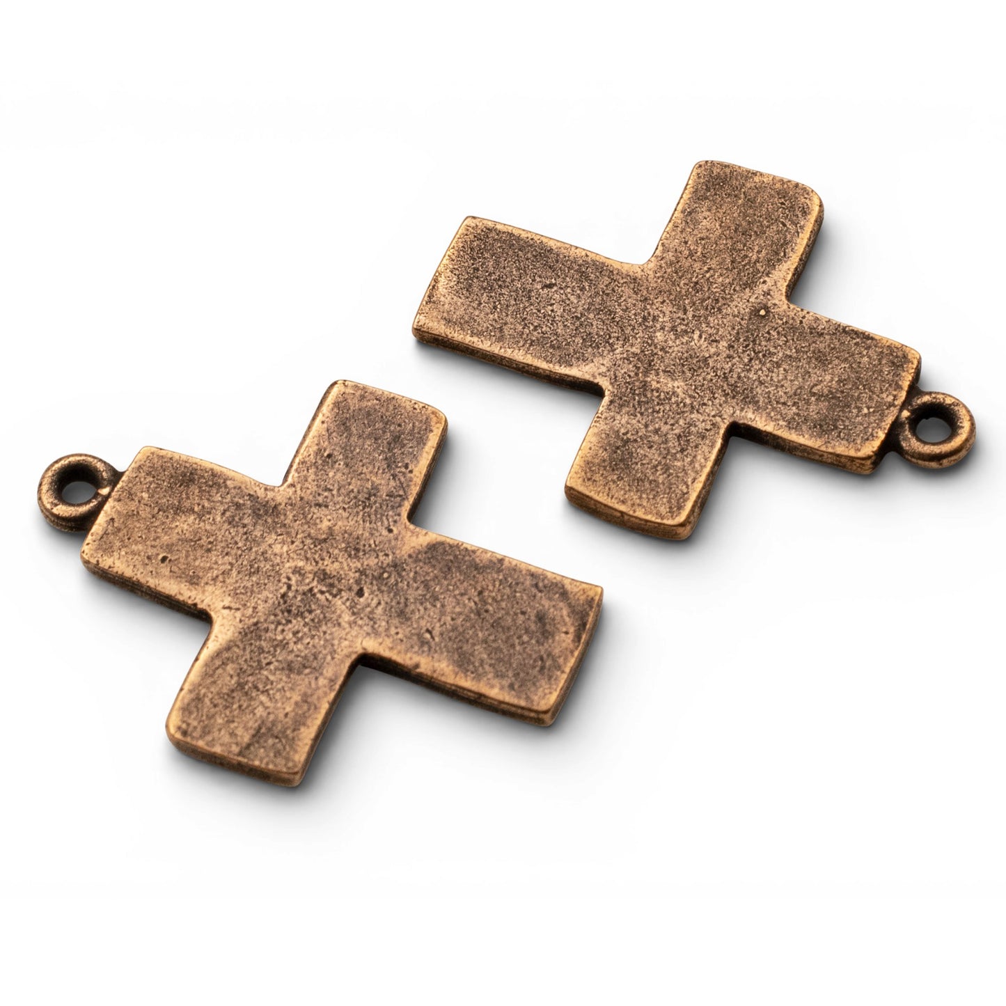 Hammered Cross Charms Antique Copper 2-Pack, Premium Artisan Textured USA Made