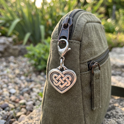 Silver Celtic Knot Heart Clip-on Charm, Elegant Bag, Journal, Jewelry Accessory