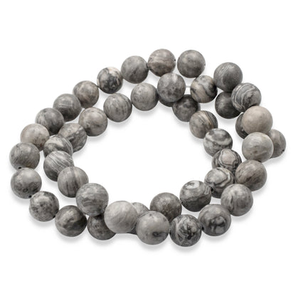 Gray Picasso Jasper Beads: 8mm Round Striped Natural Gemstone Strand 46pcs