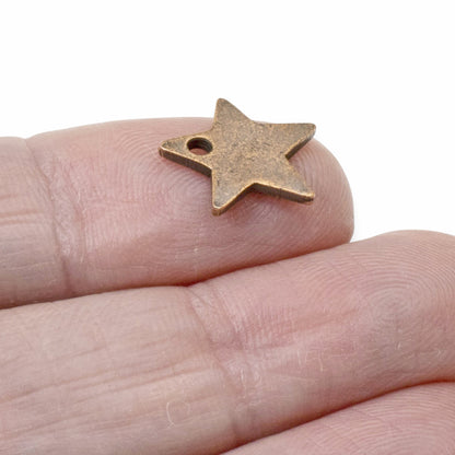 Celestial Copper Star Charms, 2Pc Antique Metal Stamping Flat Tags, DIY Jewelry