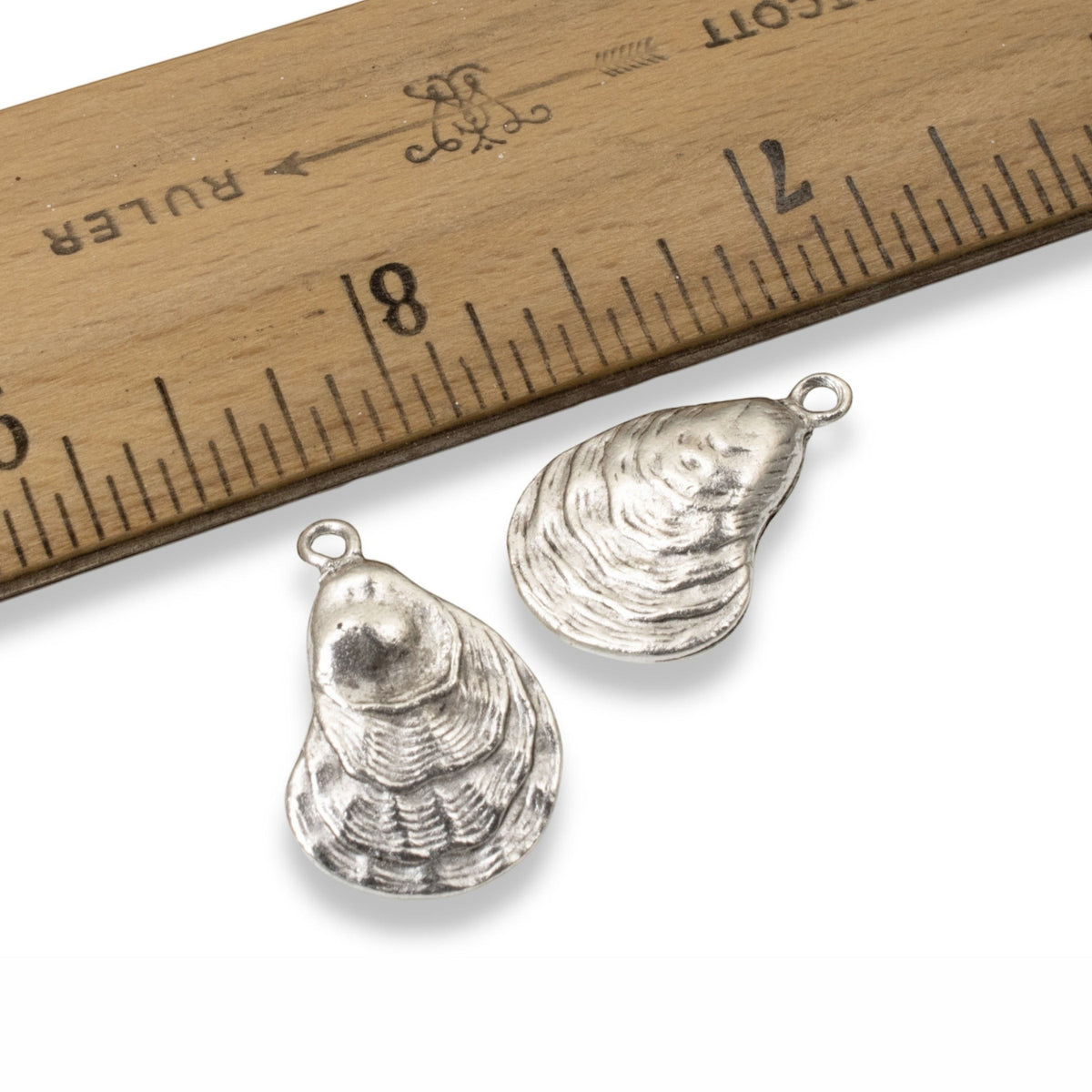 Silver Oyster Charms 2-Pack Coastal Oyster Shell Pendants Ocean Inspired Jewelry