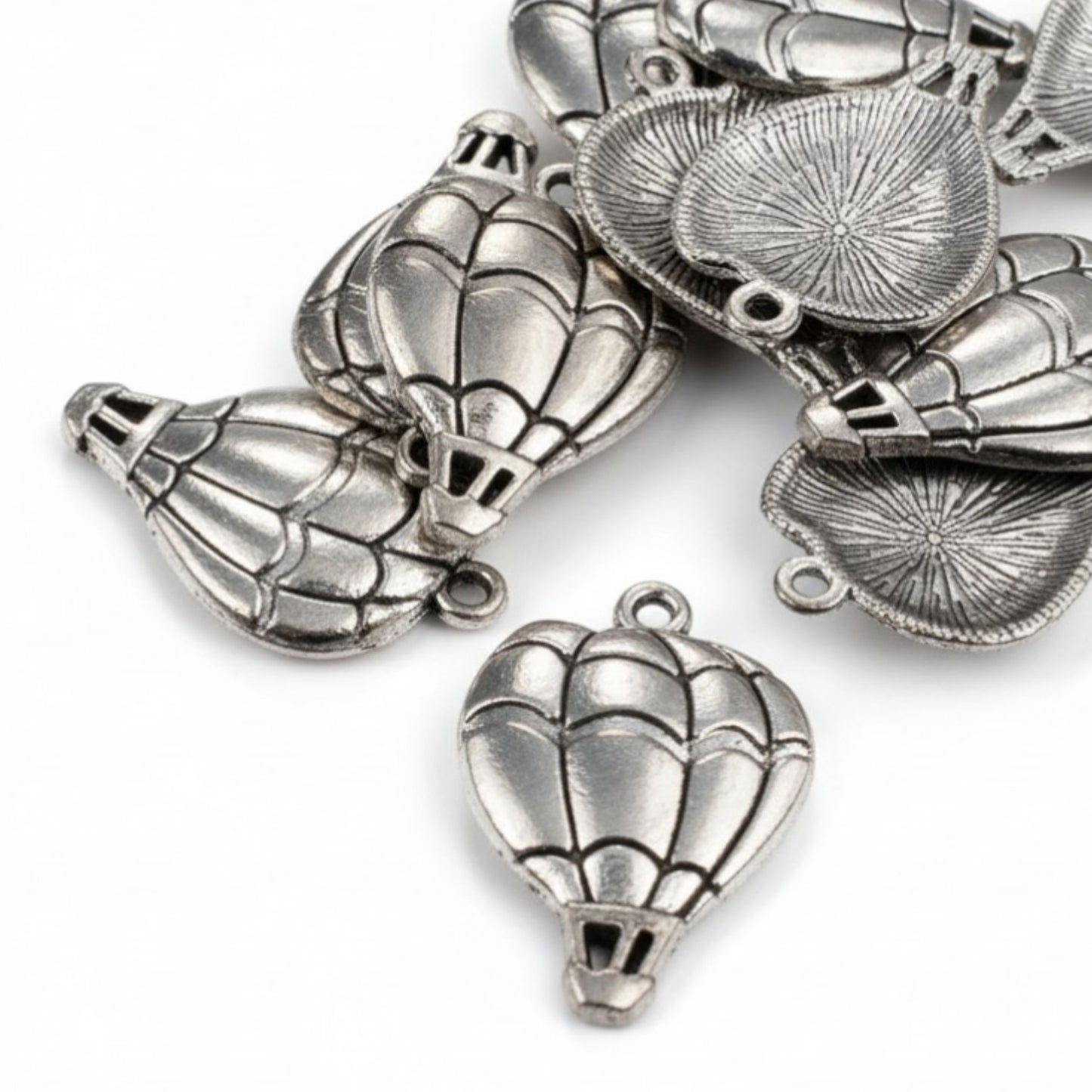 Hot Air Balloon Pendants Silver Metal 10-Pack Adventure Necklace Keychain Supply