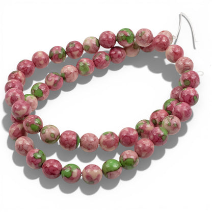 Pink Rain Flower Stone Beads: 8mm Natural Gemstone Spring Garden Jewelry 15" Strand
