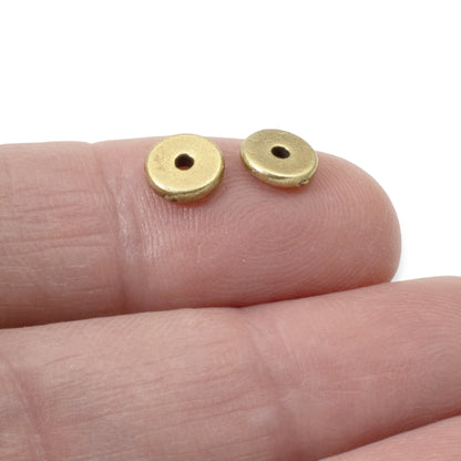 Antique Brass Disk Spacers 25-Pack, 7mm TierraCast Beads, Contemporary DIY Jewelry, Heishi Style