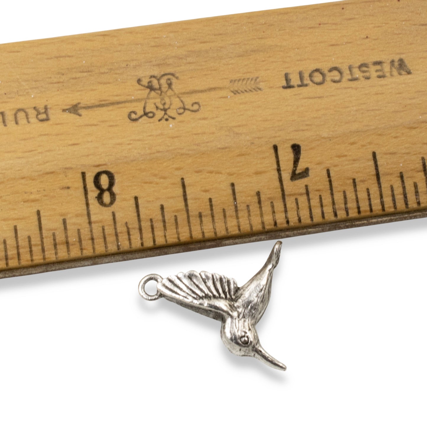 2 Pc Silver Hummingbird Charms, Fine Silver-Plated Nature Jewelry, Rustic Birds