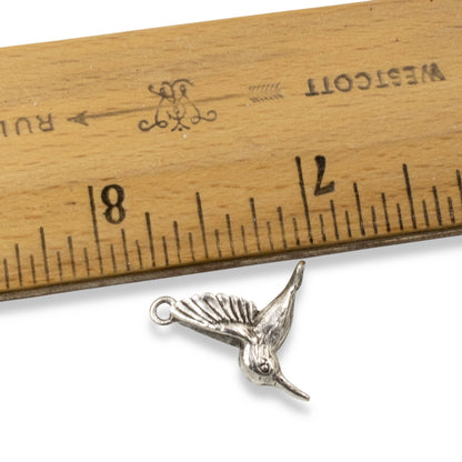 2 Pc Silver Hummingbird Charms, Fine Silver-Plated Nature Jewelry, Rustic Birds