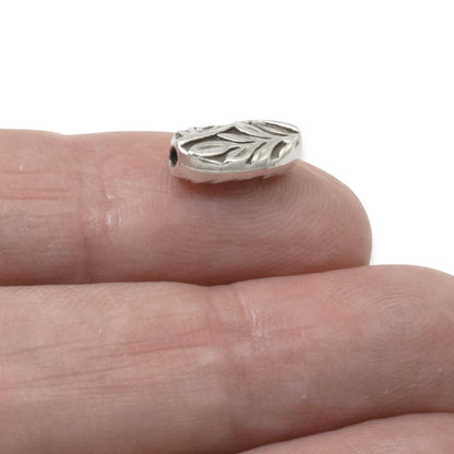 Botanical Leaf Beads, 4-Pack Antique Silver Oval Nature Beads 8x13mm, Jewelry Making