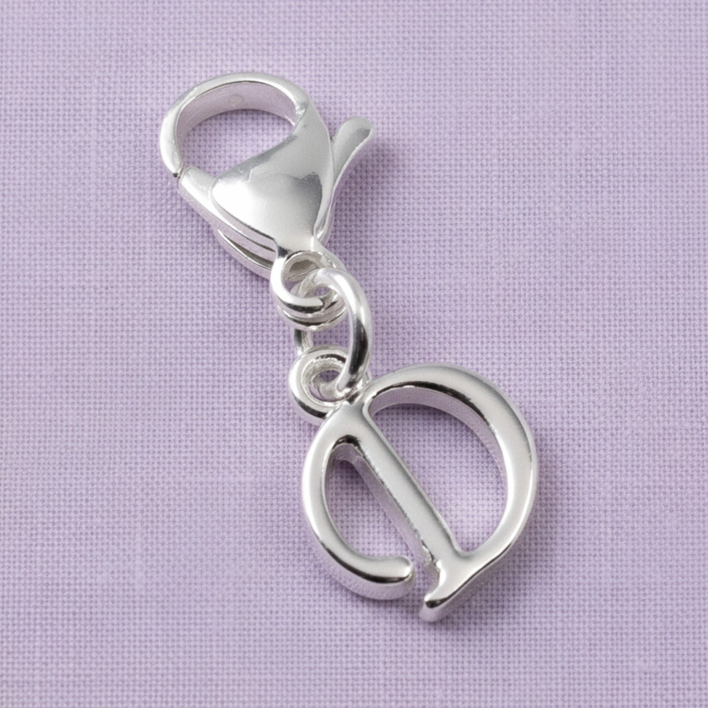 Silver Cursive Letter D Clip On Charm: Script Initial Dangle Lobster Clasp Personalized Journal Bracelet