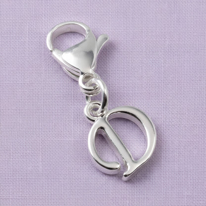 Silver Cursive Letter D Clip On Charm: Script Initial Dangle Lobster Clasp Personalized Journal Bracelet