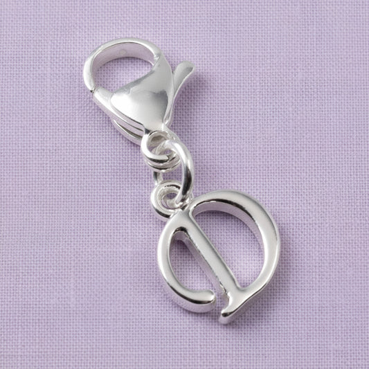 Silver Cursive Letter D Clip On Charm: Script Initial Dangle Lobster Clasp Personalized Journal Bracelet