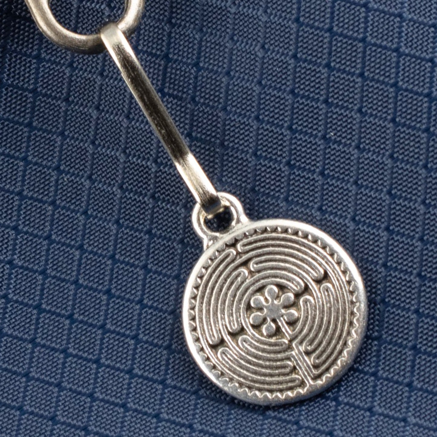 Labyrinth Zipper Charm, Pewter Bag Accessory, Keychain Maze Symbol Clip-on
