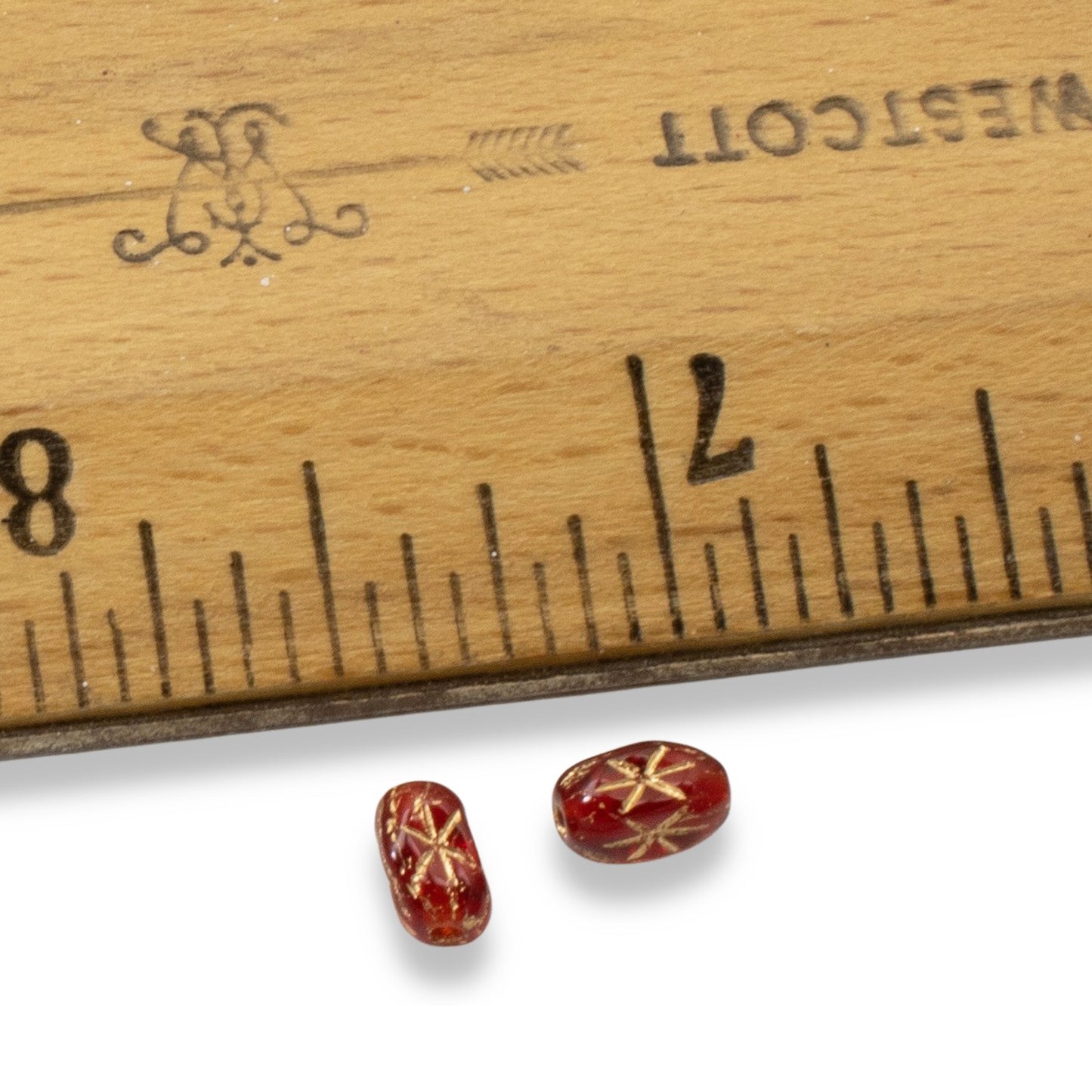 Red Rice Beads Gold Star, 50-Pack Czech Glass Christmas Holiday Jewelry