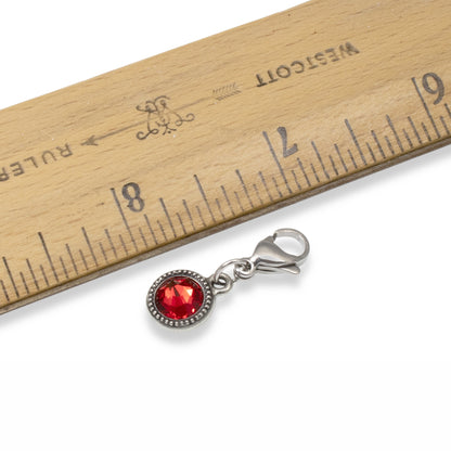 July Birthstone Clip-On Charm, Light Siam Red Crystal with Clip-On Design and Lobster Clasp, Unique Present for Birthday, Small Gift Idea