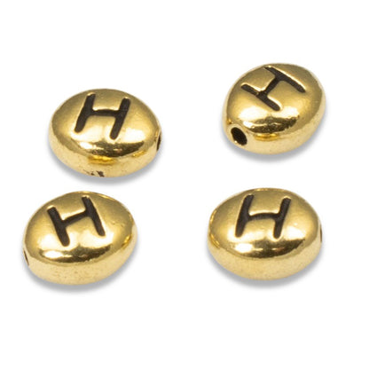 4 Gold Letter "H" Alphabet Beads, TierraCast Oval Initial Beads for DIY Jewelry