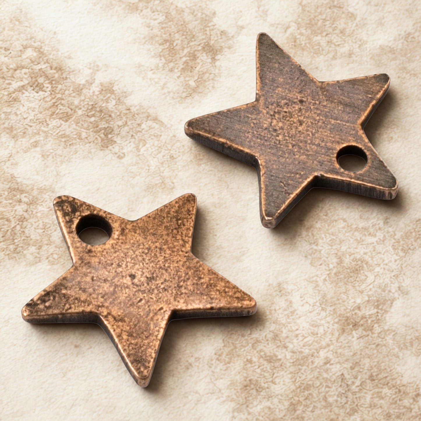 Celestial Copper Star Charms, 2Pc Antique Metal Stamping Flat Tags, DIY Jewelry