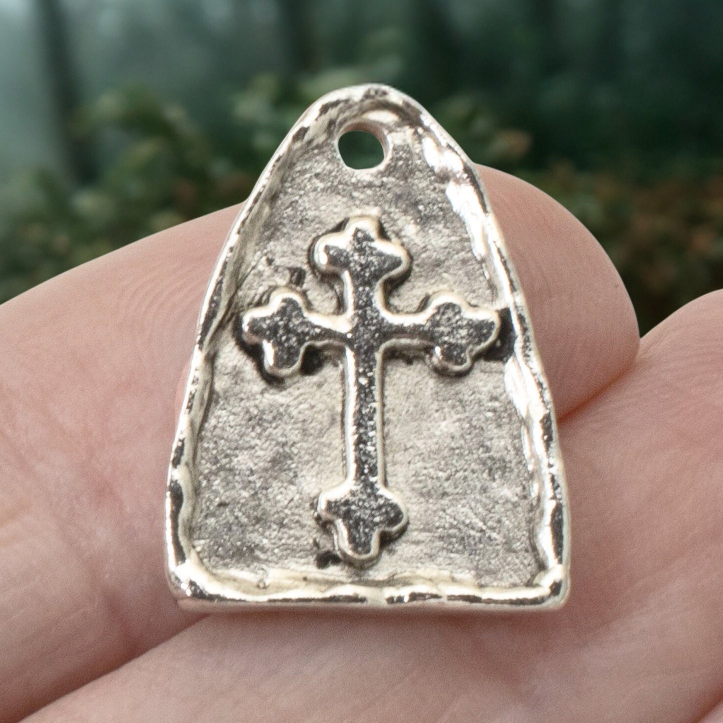 Silver Arch Cross Medallion Charms, Gothic Cross, Religious Pendant, 2-Pack