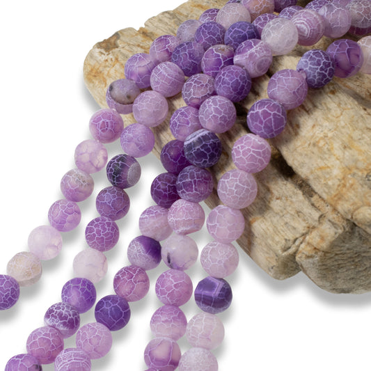 Purple Dragon Vein Agate Beads - 8mm Frosted Crackle - Unique Matte Finish 48Pcs