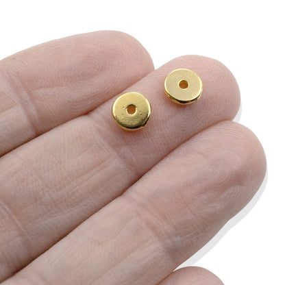 Gold Disk Spacer Beads 7mm: 24k Gold Plated Heishi 10-Pack Contemporary Design