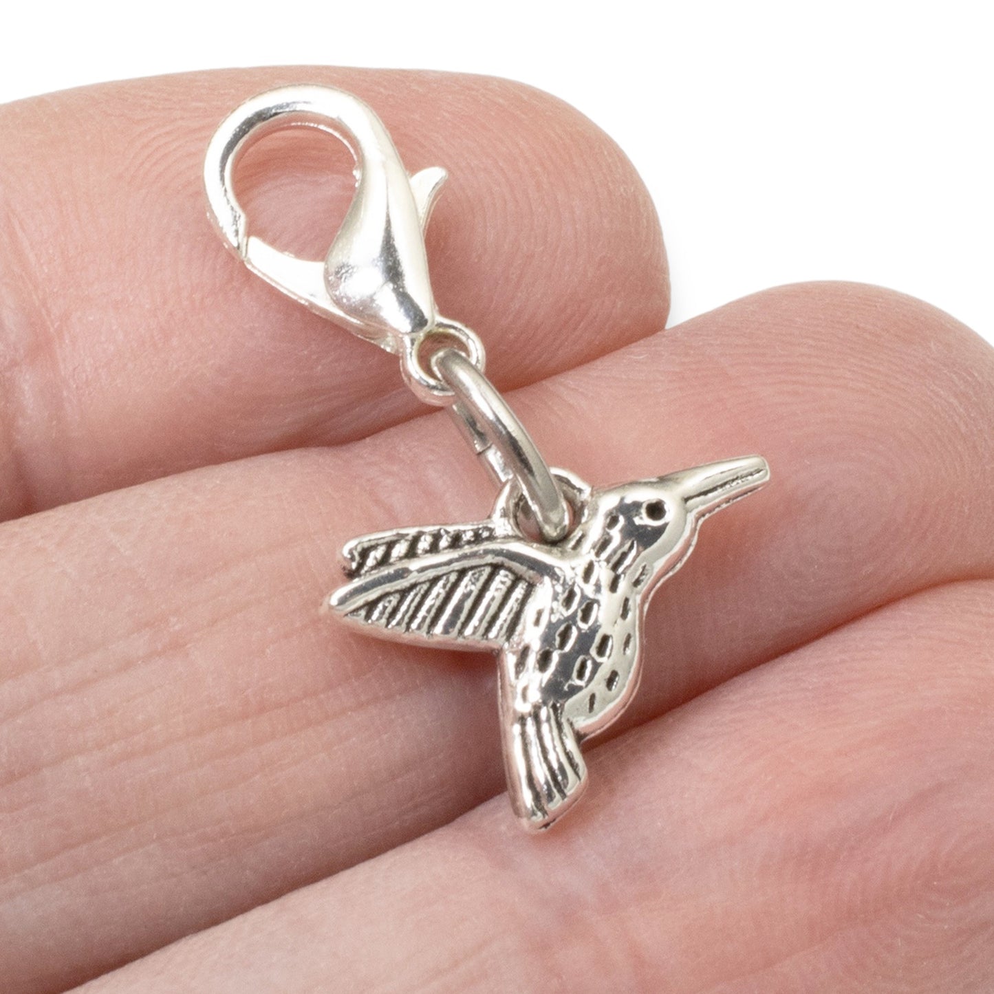 Silver Hummingbird Charm, Clip-On Bird Accessory for Purses & Bags