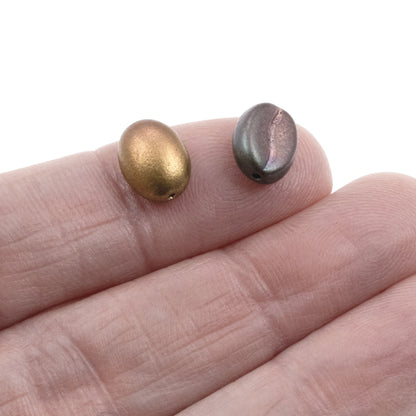 Coffee Bean Beads: Metallic Rainbow Mix Czech Glass 8mm x 11mm 10 Pack Colorful Java Jewelry Making